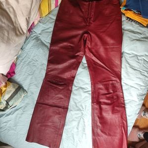 Red Genuine Leather Bootcut Flare Pants